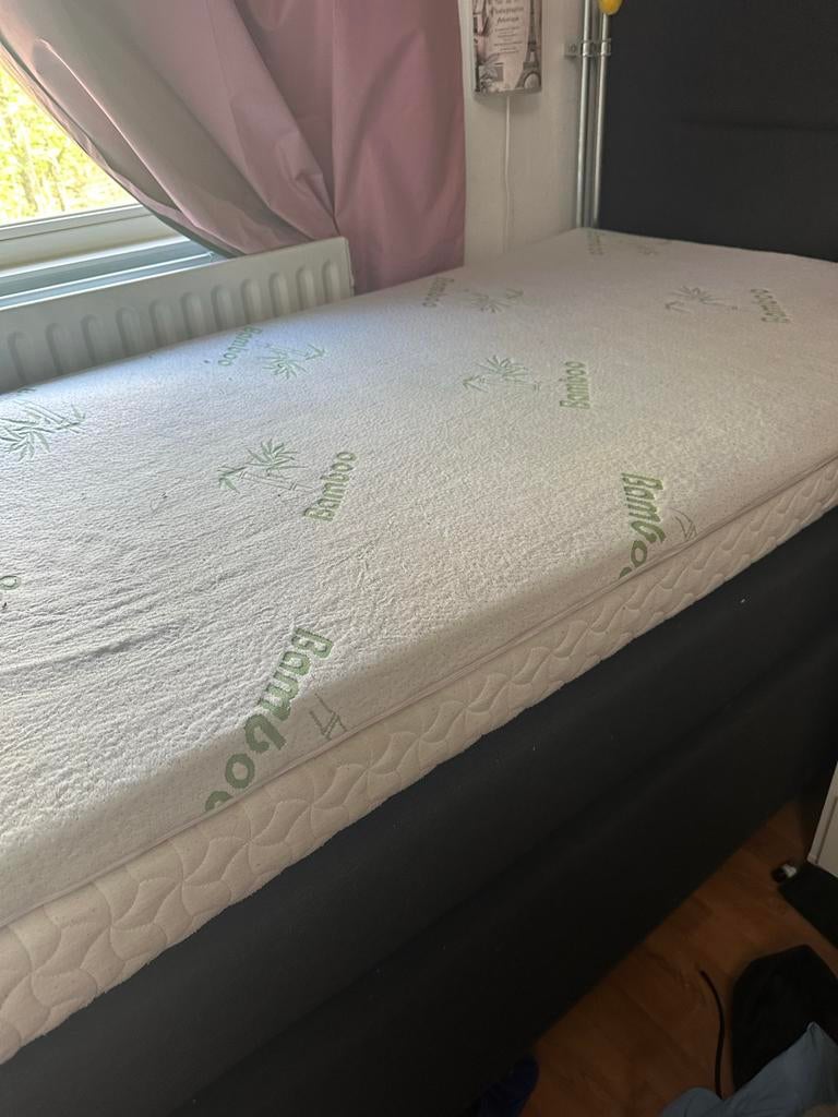 Zwart eenpersoons boxspring, Gebruikt, 90 cm, Eenpersoons, Zwart