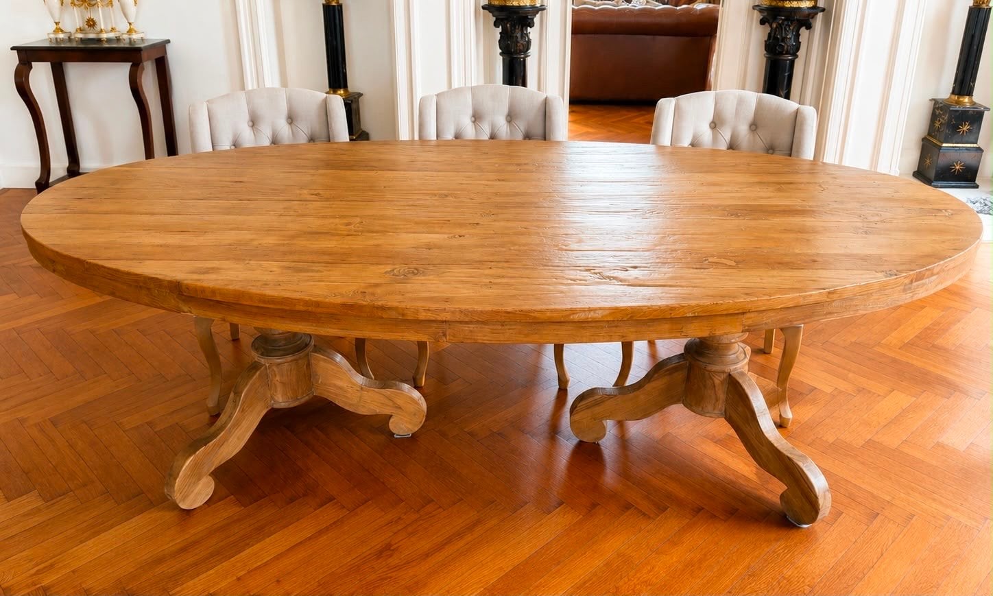 Ovale houten eettafel met 6 stoelen, Ophalen, Gebruikt, 100 tot 150 cm, 200 cm of meer