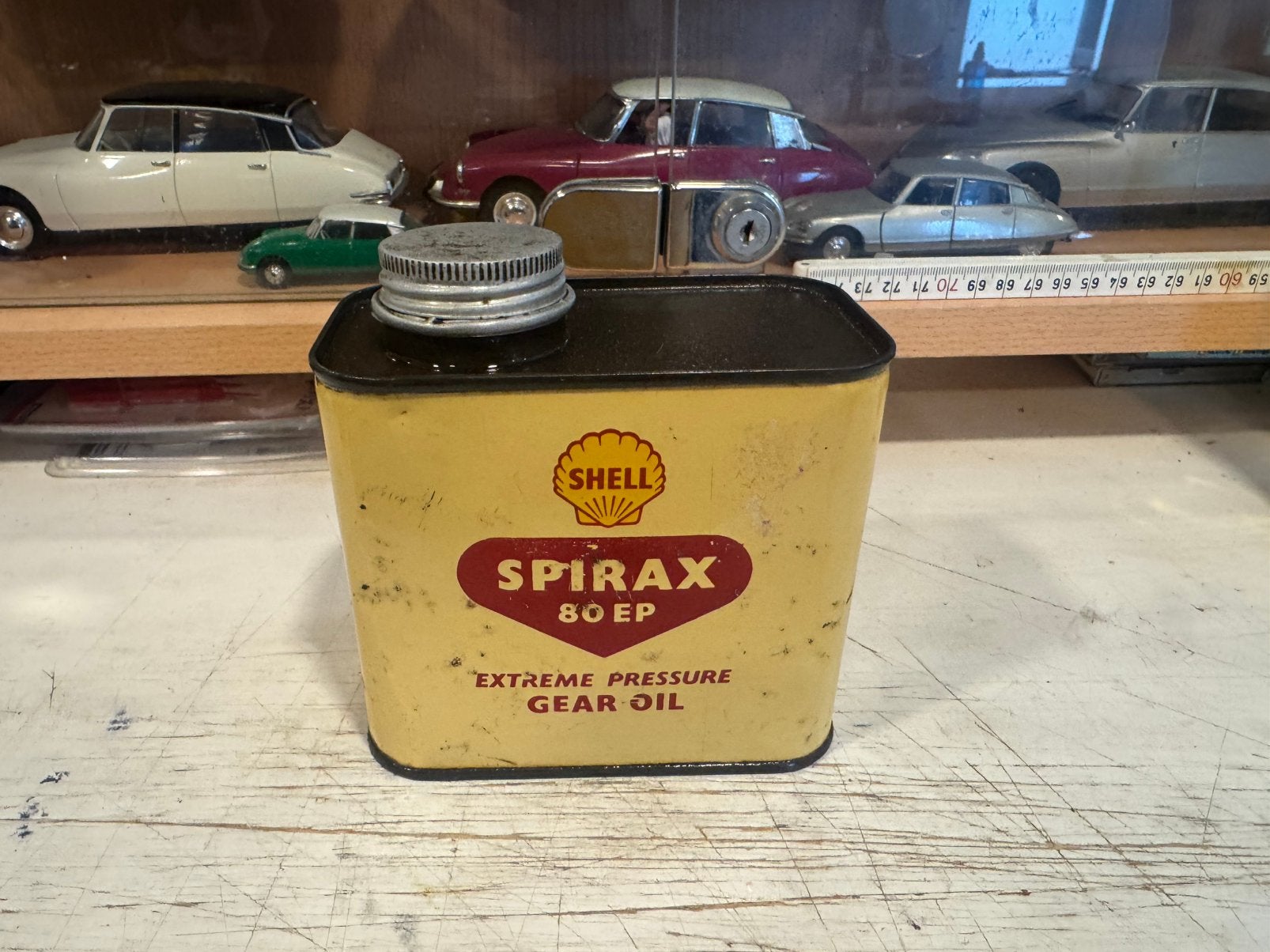 Oude Vintage Shell Spirax 80 EP olie blik 1 liter, Ophalen of Verzenden, Gebruikt, Gebruiksvoorwerp