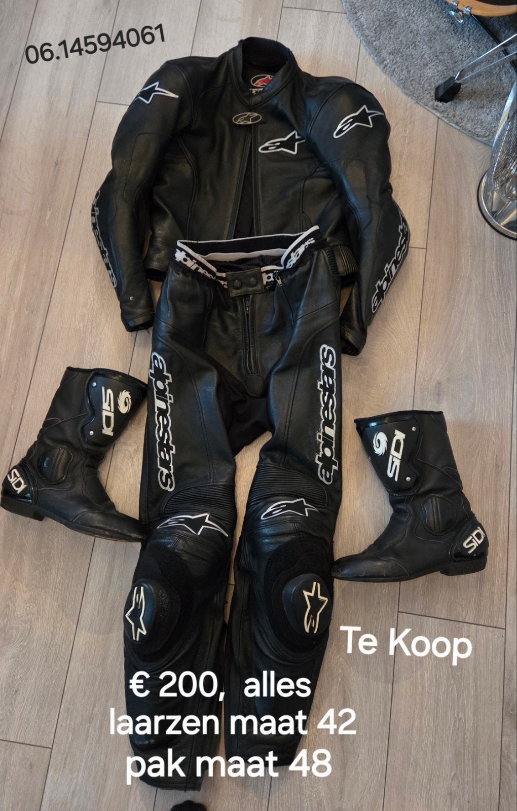 Alpinestars motorpak (maat 48) met Sidi laarzen (maat 42), Motoren, Ophalen of Verzenden, Alpinestars, Tweedehands, Heren