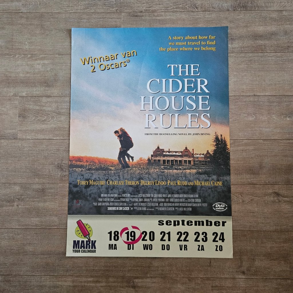Vintage Filmposter 'The Cider House Rules' (100x70 cm), Verzamelen, Rechthoekig Staand, Ophalen of Verzenden, Zo goed als nieuw