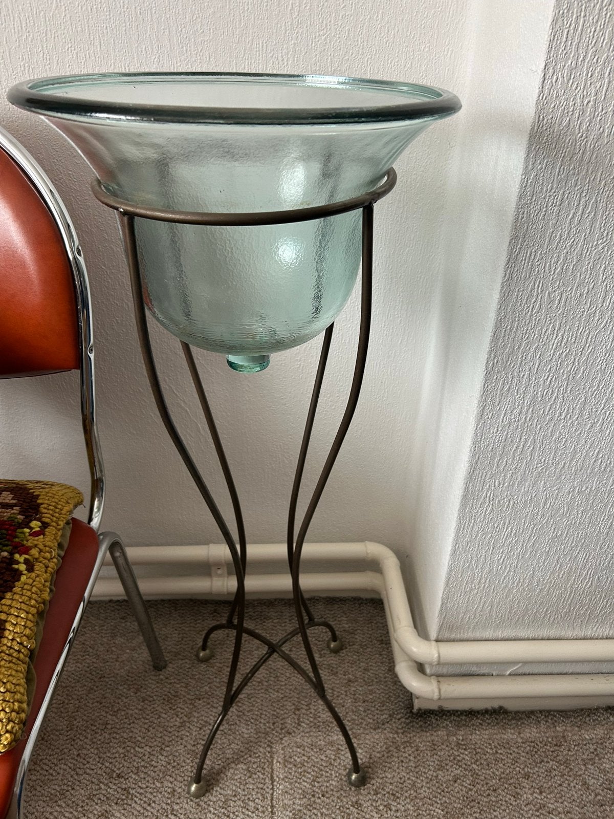 Glazen schaal op metalen standaard, Huis en Inrichting, Ophalen, Rond, Glas
