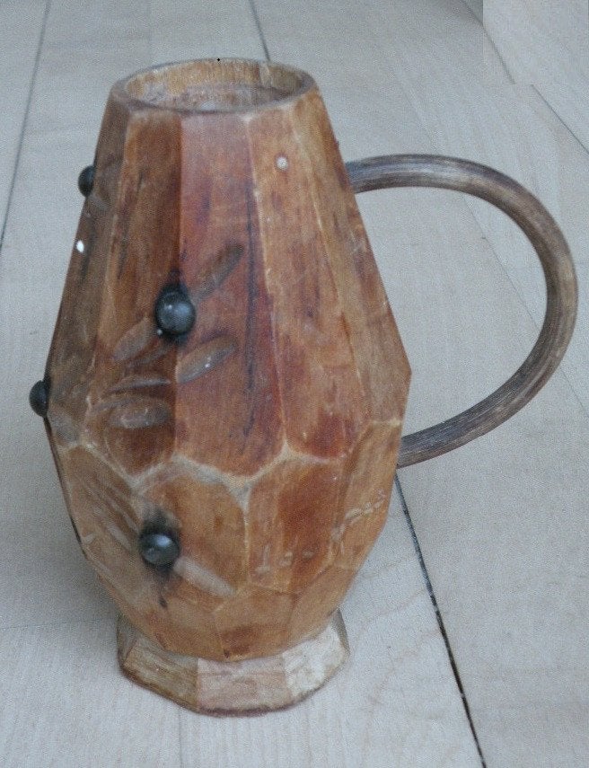 Vaasje, hout, met oor., Overige materialen, Overige kleuren, Ophalen of Verzenden, Zo goed als nieuw