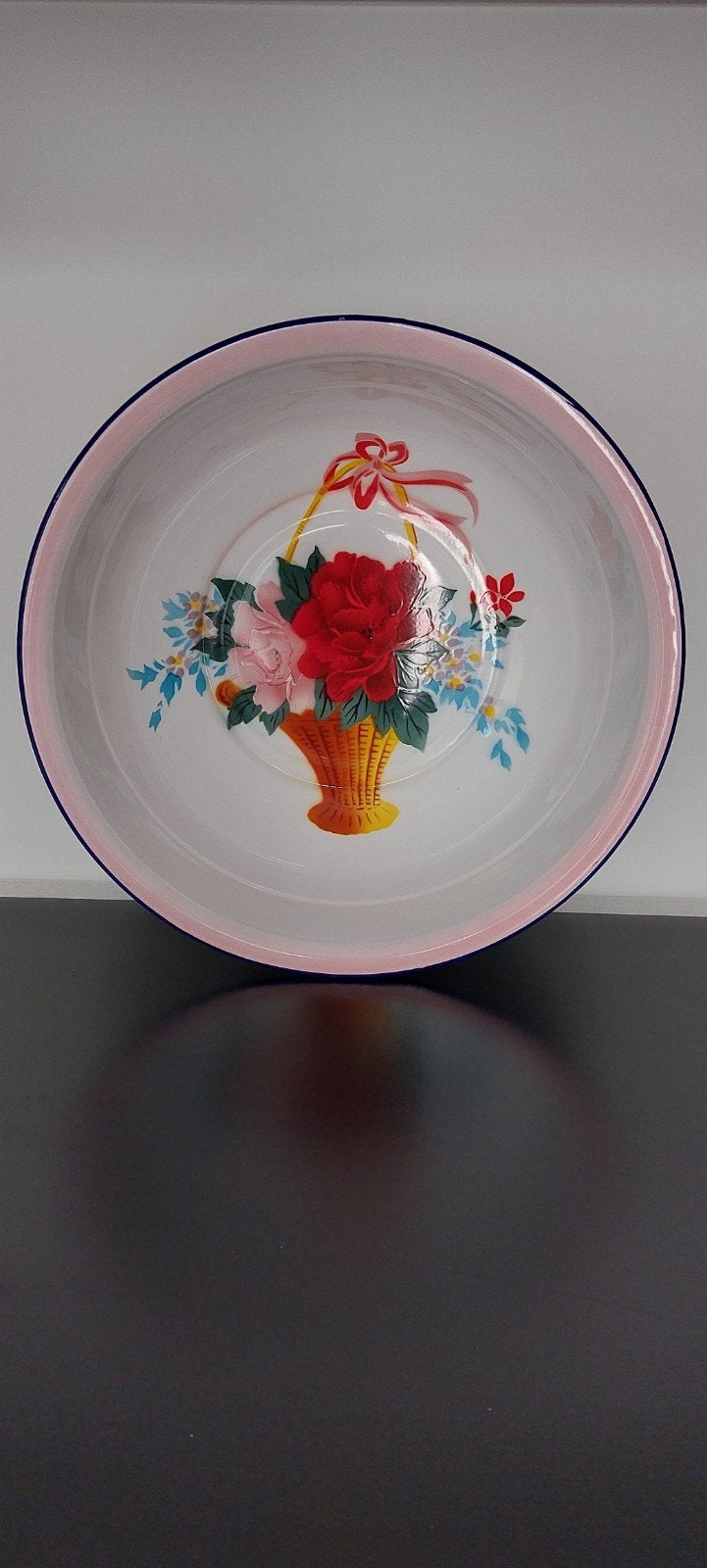 Vintage emaille schaal met bloemenpatroon, Ophalen of Verzenden