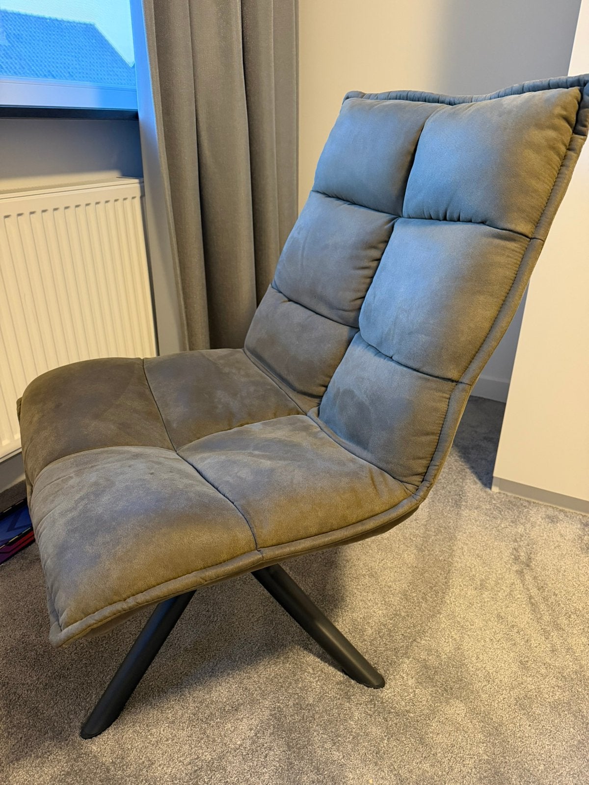 Mooie fauteuil, draaibaar, groen groen/grijs, Ophalen, Zo goed als nieuw, 75 tot 100 cm, 50 tot 75 cm