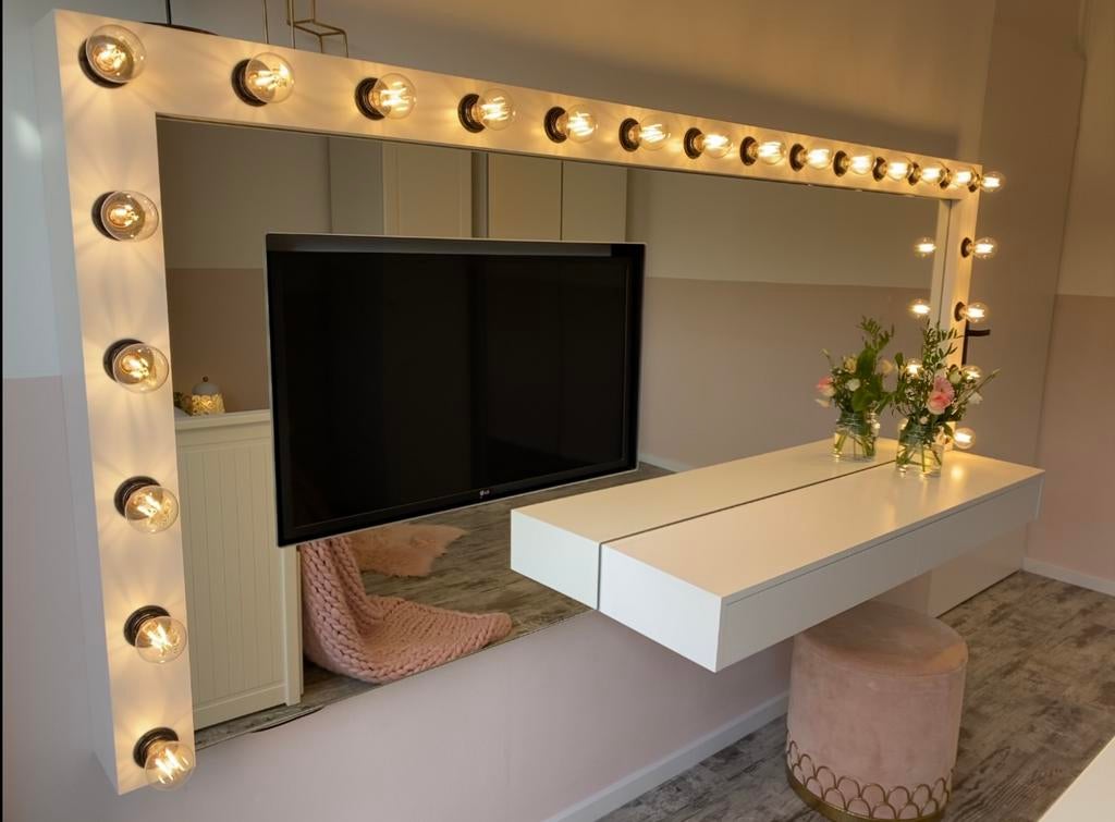 235 cm Design kaptafel spiegel/tv meubel/tv nis hollywood in, Huis en Inrichting, Tafels | Kaptafels, Zo goed als nieuw, 200 cm of meer
