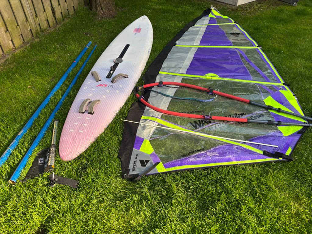 Complete Windsurfset: Bic Rumba 310, 2 Zeilen, Mast & Giek, Watersport en Boten, Gebruikt, 5 tot 6.5 m², 300 cm of meer, Ophalen of Verzenden