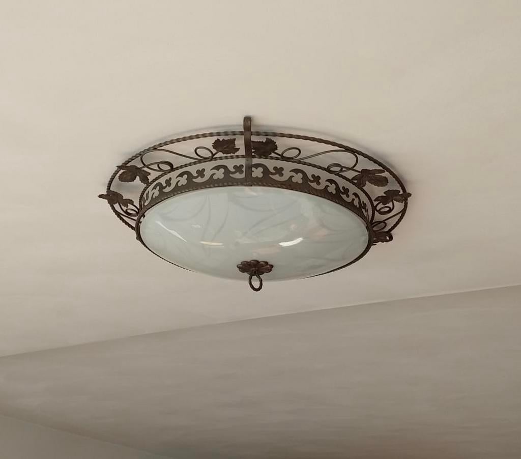 Plafonnière jaren dertig, Huis en Inrichting, Lampen | Plafondlampen, Ophalen, Gebruikt, Glas, Art Deco