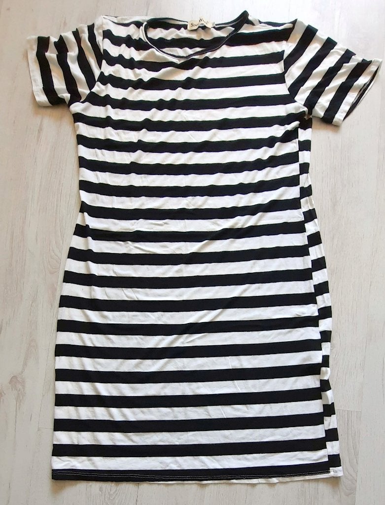 Shirt Zwart wit streep lang. 90cm. "Sensi Wear" mt: l/Xl, Zwart, Maat 46/48 (XL) of groter, Ophalen of Verzenden, Korte mouw