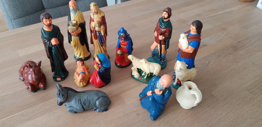 Vintage kerststal figuren van gips   , Diversen, Kerst, Ophalen of Verzenden, Gebruikt