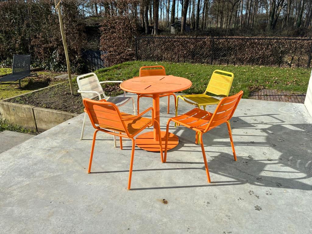 Gloster aluminium tuinset met 5 stoelen, Tuin en Terras, Tuinsets en Loungesets, Ophalen, 4 zitplaatsen, Gebruikt, Eettafel