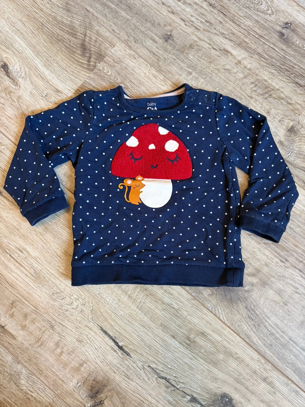 Donkerblauw truitje paddestoel C&A maat 86, Kinderen en Baby's, Ophalen of Verzenden, Zo goed als nieuw, Meisje, Truitje of Vestje