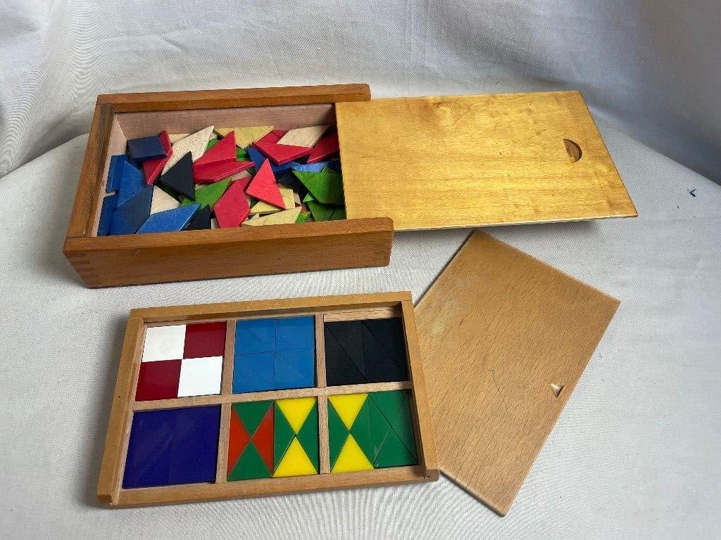 2 oude doosjes met mozaïek figuren, Antiek en Kunst, Antiek | Speelgoed, Ophalen of Verzenden