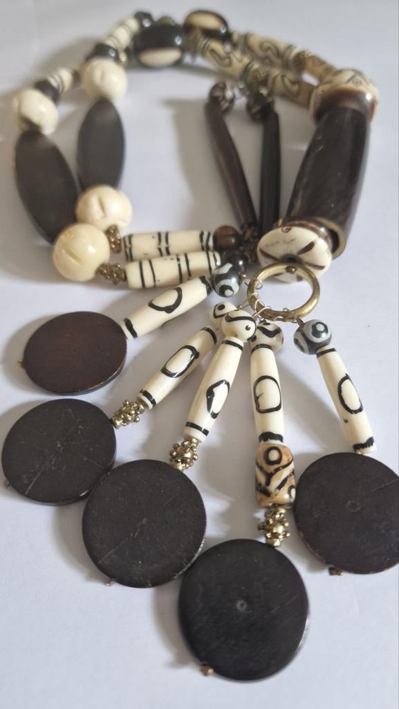 Forse zware ketting met etnische kralen, Ophalen of Verzenden, Gebruikt, Bruin, Overige materialen