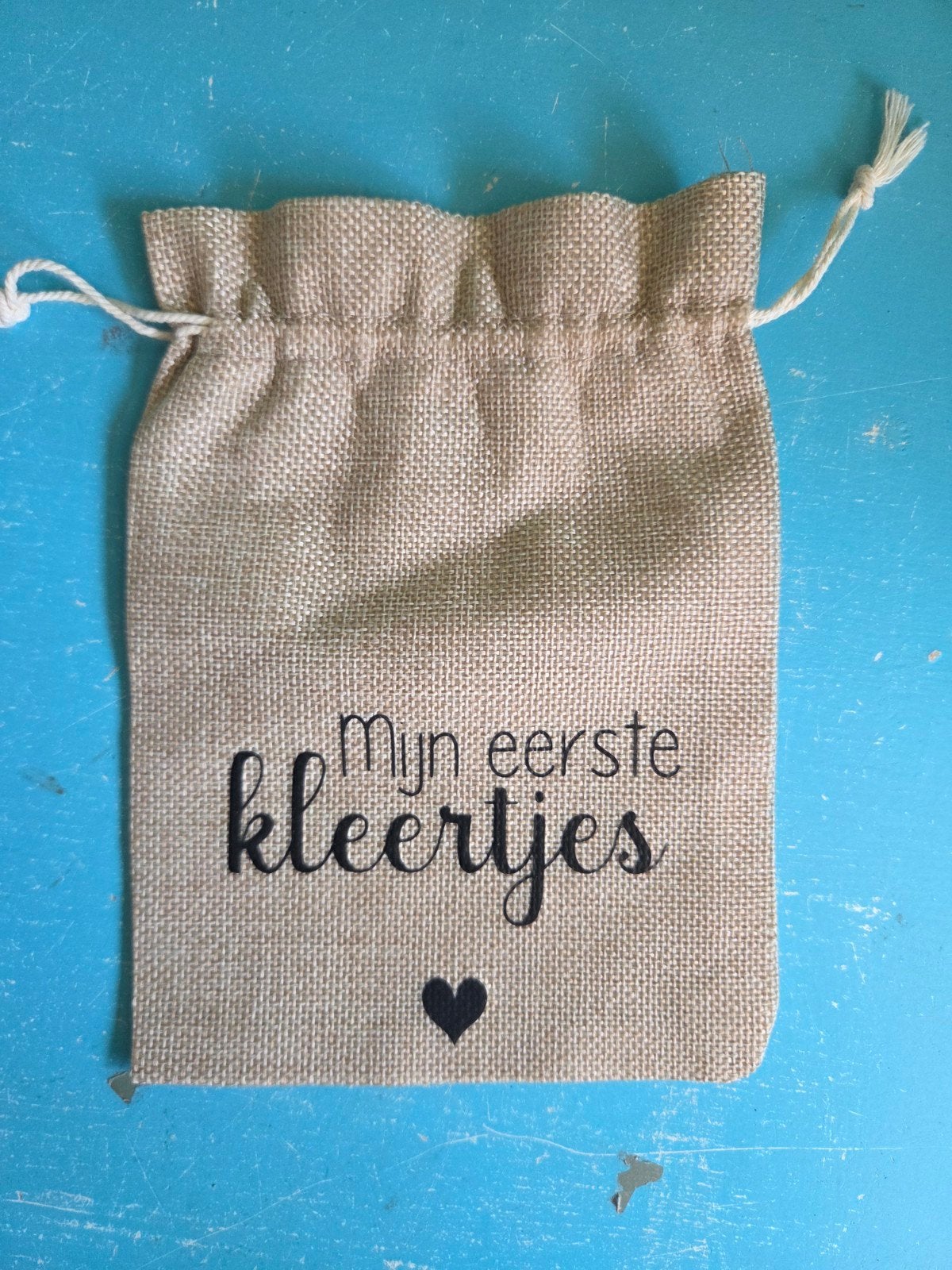 Jute zakje 'Mijn eerste kleertjes' voor babyherinneringen, Ophalen of Verzenden, Nieuw