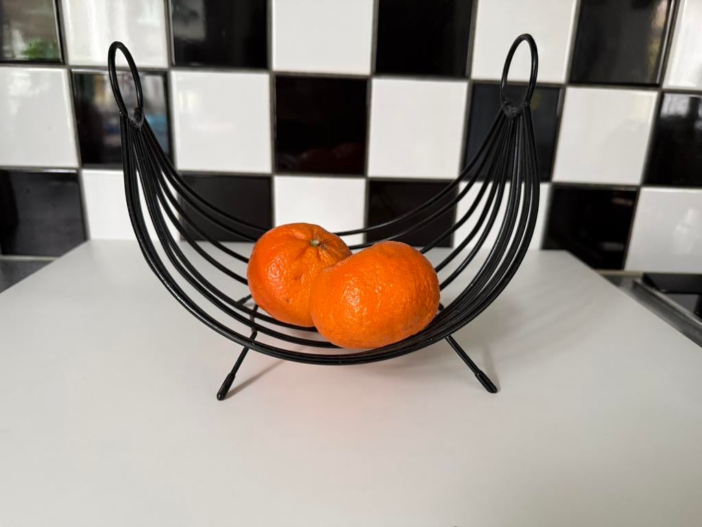 Pilastro vintage fruitmand zwart metaal jaren 50 fruitschaal, Antiek en Kunst, Ophalen of Verzenden
