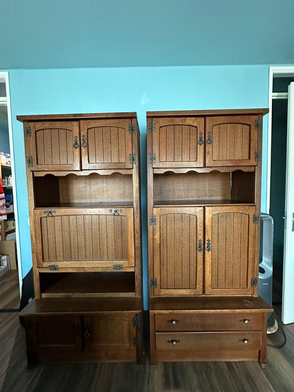 Vintage modulaire kast van eikenveneer met drankkast, Ophalen, Gebruikt, 150 tot 200 cm, Eikenhout