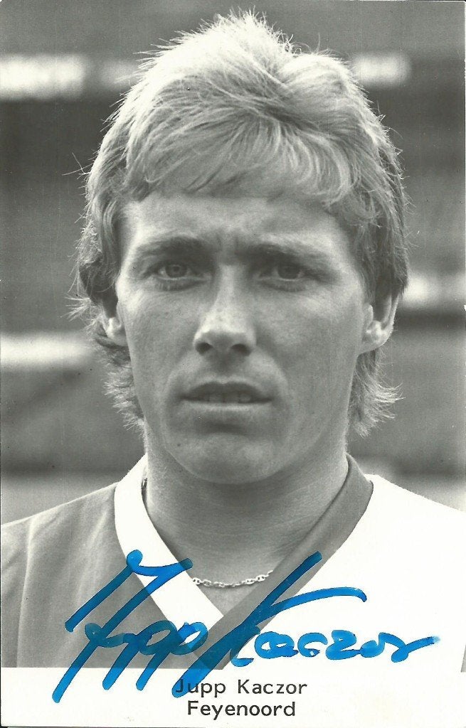 1980-1982 fotokaart Piet Bouts Jupp Kaczor Feyenoord, Verzenden, Zo goed als nieuw, Feyenoord, Spelerskaart
