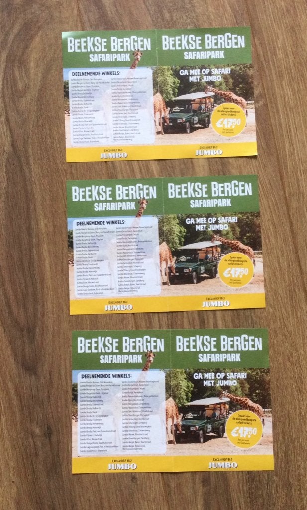 3 volle spaarkaarten Beeksebergen. de dag is 4 oktober 2026., Drie personen of meer