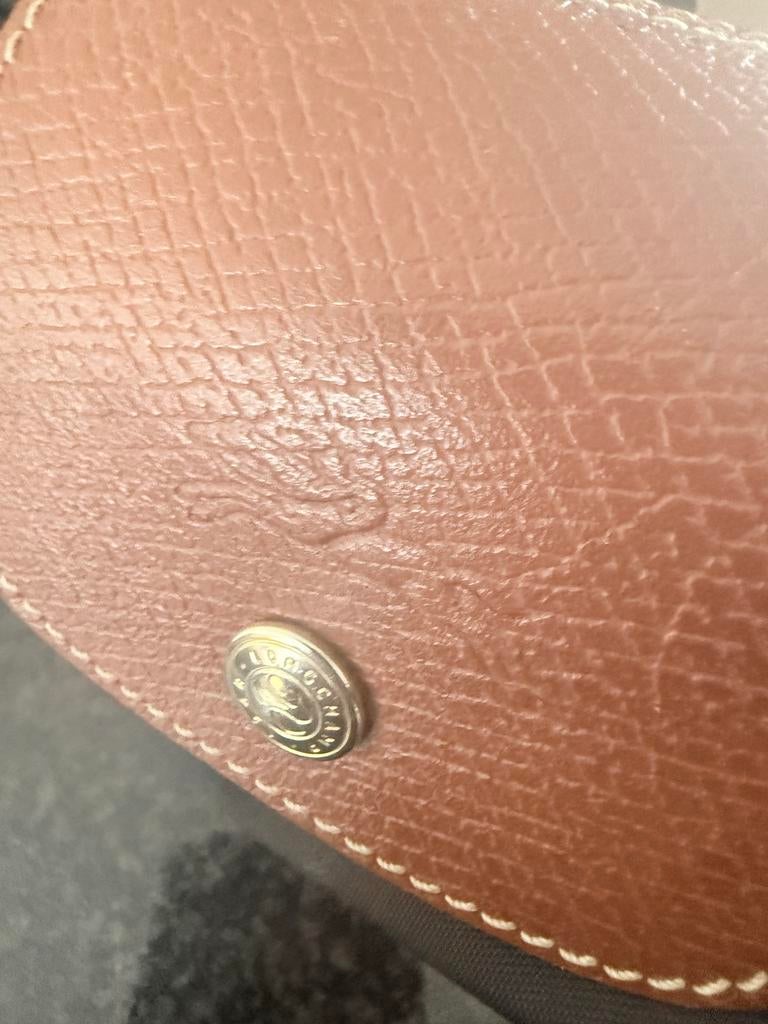 Longchamp Le Pliage Handtas - Zwart met bruin leer, Ophalen of Verzenden, Zo goed als nieuw, Blauw, Leer