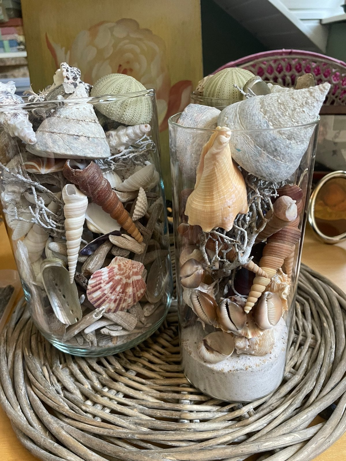 Vazen met zomerse schelpdecoratie, Ophalen, Beige, Inclusief decoratie, Glas