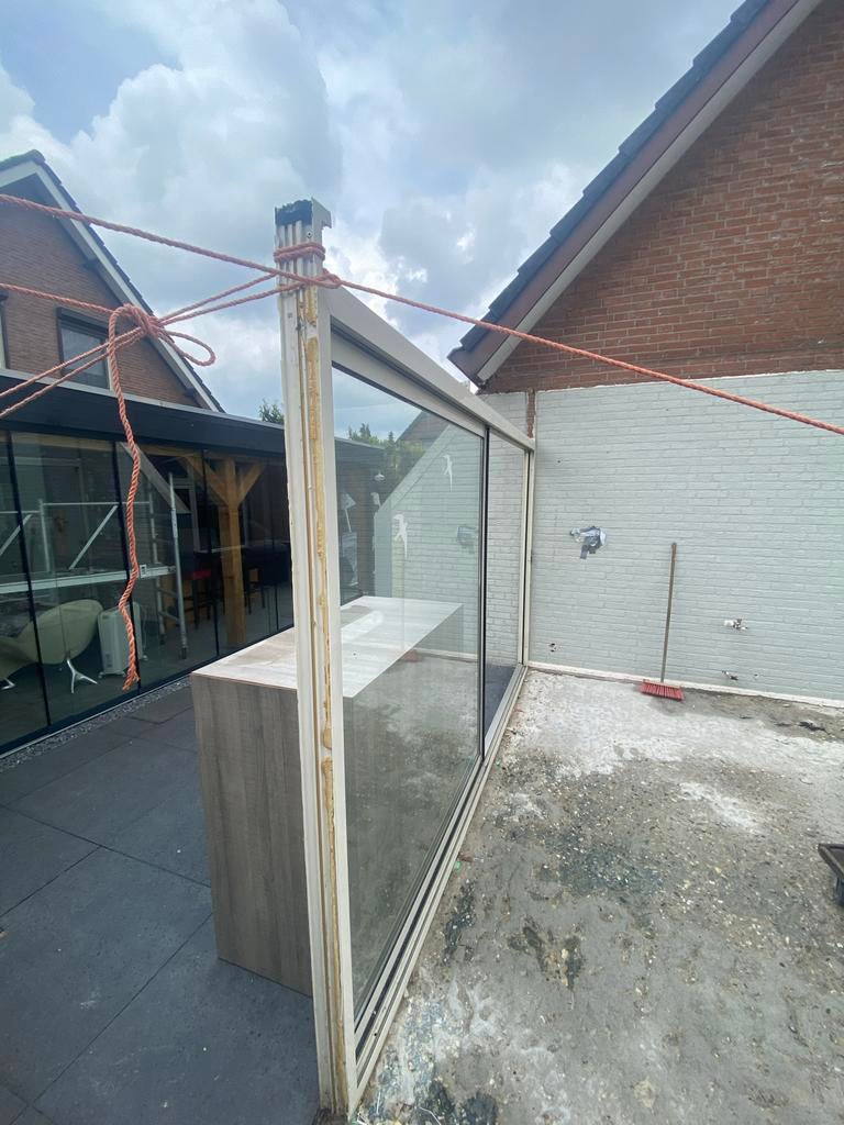 Glazen schuifpui met vast glas (3,45m breed, 2,11m hoog), Ophalen, Gevelraam of Ruit, Gebruikt, 160 cm of meer