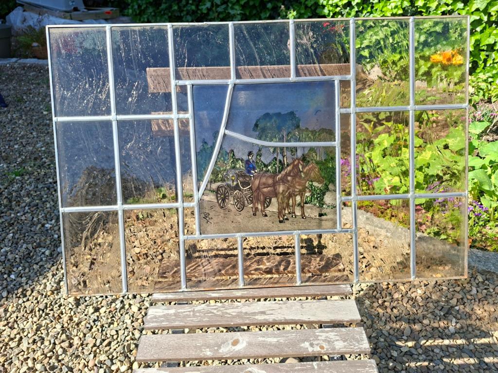 Glas-in-lood Raam met Koets en Paarden, Ophalen