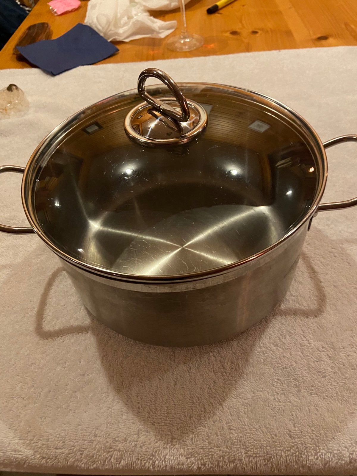 Soeppan ds 25 hoog 10 cm glazen deksel merk Berndes rvs, Met deksel, Ophalen of Verzenden, Zo goed als nieuw, Rvs
