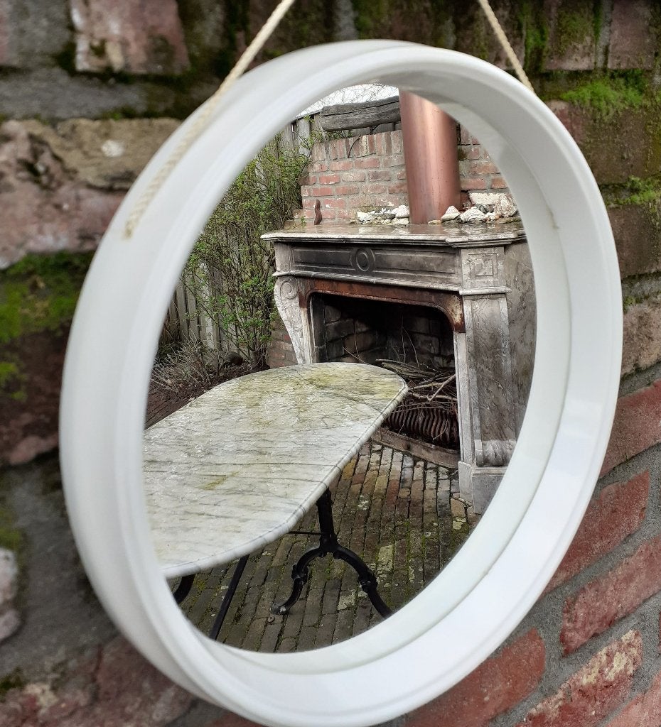 Vintage space age spiegel, Minder dan 50 cm, Gebruikt, Rond, Ophalen of Verzenden