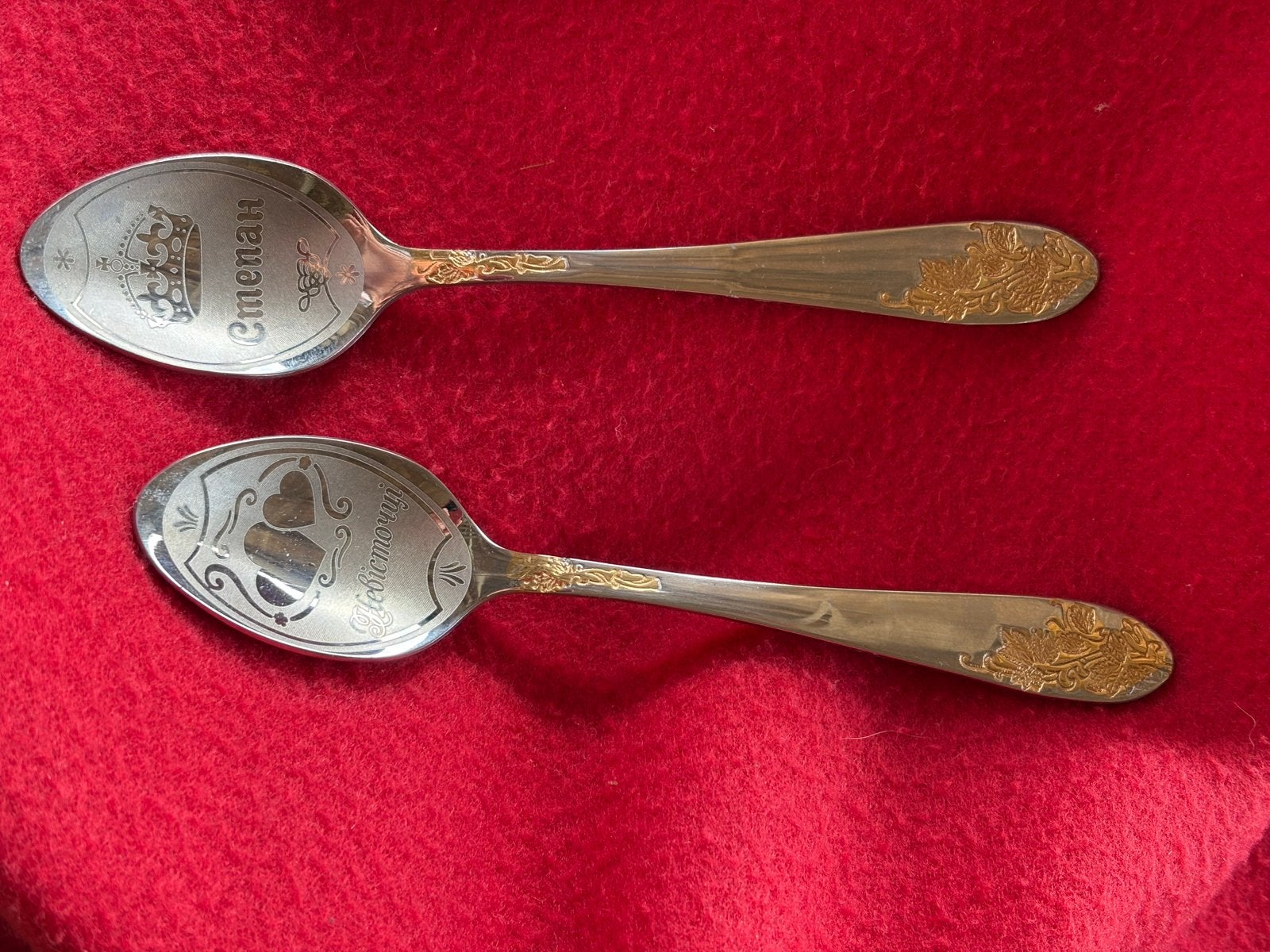 Set van 2 gegraveerde lepels met gouden accenten, Ophalen of Verzenden