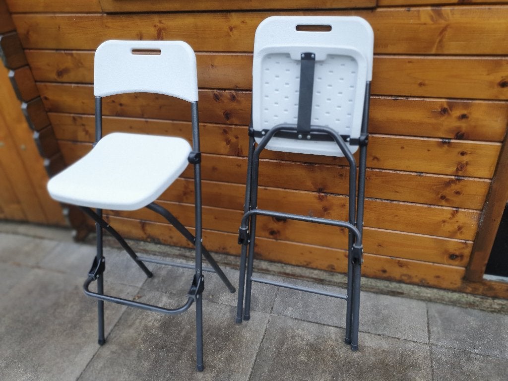 2 barkrukken inklapbaar, Huis en Inrichting, Barkrukken, Ophalen, Gebruikt, Met voetsteun, 60 tot 90 cm