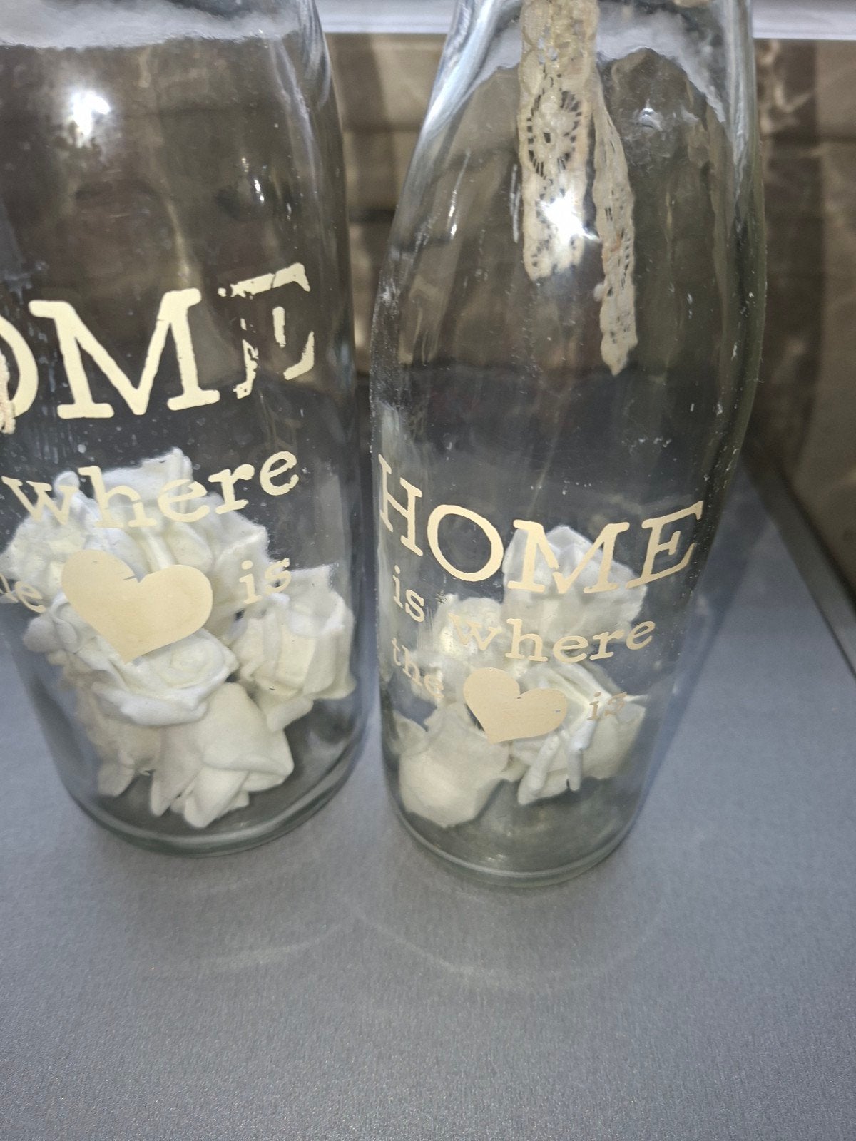 Decoratieve flessen met 'Sweet Home Love' label, Ophalen, Meerkleurig, Glas, Landelijk