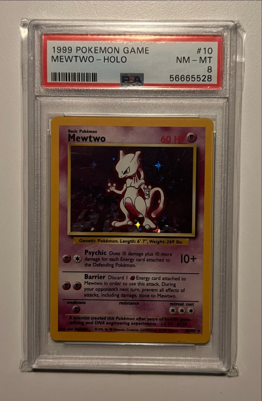 Mewtwo 10/102 - Base Set - PSA 8, Hobby en Vrije tijd, Verzamelkaartspellen | Pokémon, Ophalen of Verzenden, Zo goed als nieuw