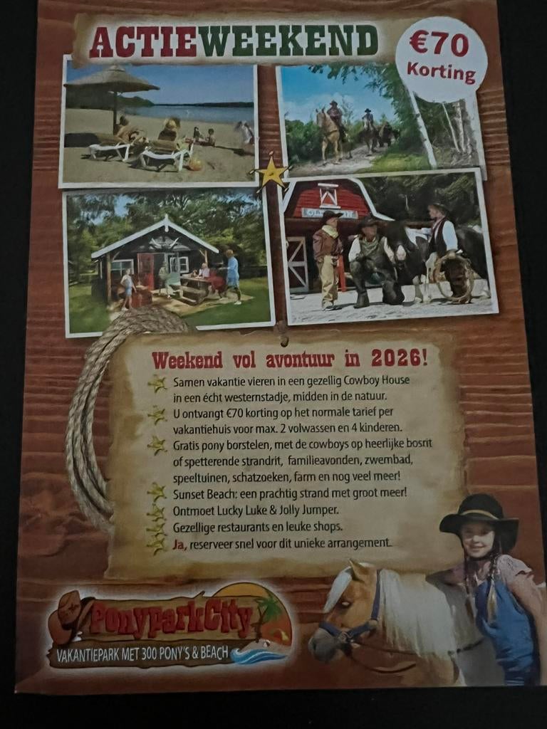 Kortingsbon Pony Park City (2 stuks beschikbaar), Tickets en Kaartjes, Drie personen of meer, Kortingsbon