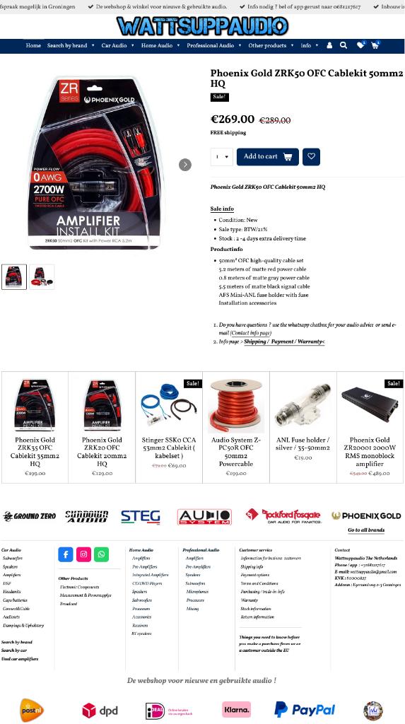 Phoenix Gold ZRK50 OFC kabelset 50mm2 HQ aansluit set, Auto diversen, Hifi-Focus, Aalsmeerderweg 173 1432 CL, Aalsmeer, Nieuw