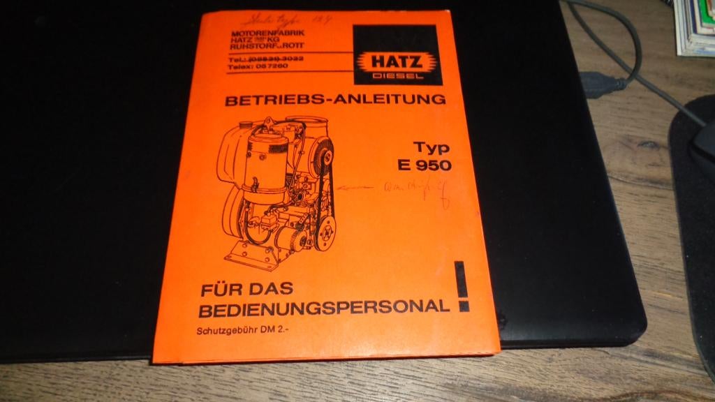 Instructieboekje HATZ DIESEL Type E 950, Verzenden, Zo goed als nieuw, Overige merken
