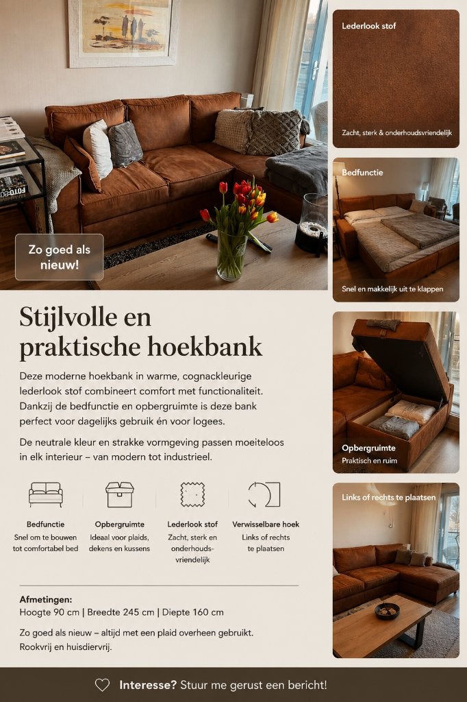Luxe hoekbank met slaapfunctie & opbergruimte, Ophalen, 250 tot 300 cm, Hoekbank, Nieuw
