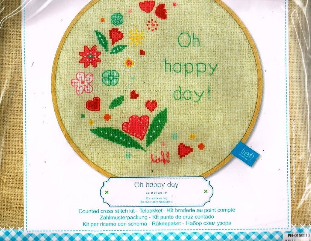 Cado aanbieding lief borduurpakket, OH HAPPY DAY, Hobby en Vrije tijd, Ophalen of Verzenden, Nieuw, Handborduren, Borduurpakket