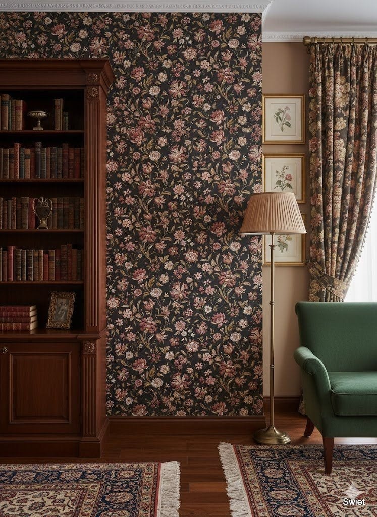 10298 bruin vintage bloemenbehang warme rijke sfeer swiet, Verzenden, Bruin