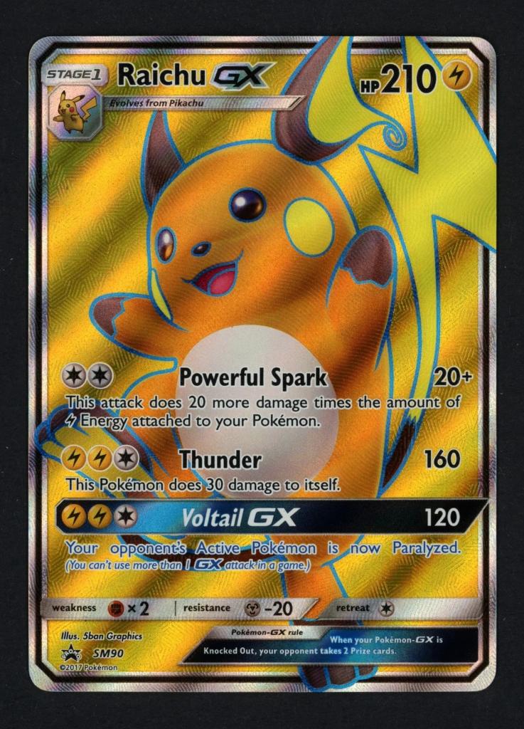 pokemon black star sun & moon promo holo raichu gx SM90, Ophalen of Verzenden, Zo goed als nieuw, Losse kaart, Foil