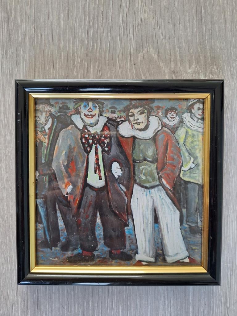 Ingelijst prentje van clowns van kunstenaar Evert Slegers, Ophalen of Verzenden, Zo goed als nieuw, Prent