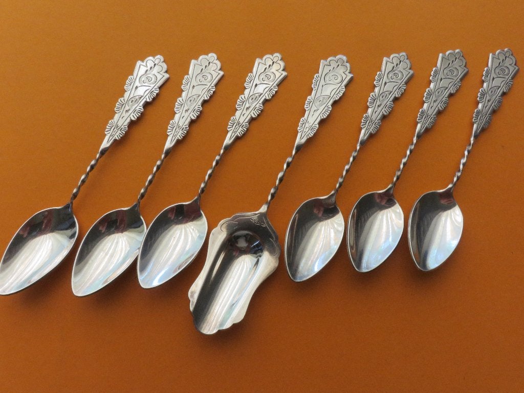 Set verzilverde lepeltjes Thee en suiker lepeltje, Antiek en Kunst, Verzenden