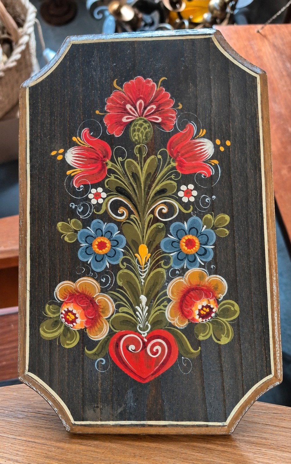 Handgeschilderd houten paneel met bloemen en hart, Ophalen of Verzenden