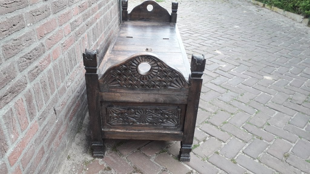 oude rijstkist teak bank met opbergruimte, Ophalen