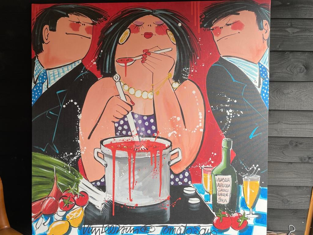Schilderij 'Dikke Dames' - Vrolijke Keuken Scène, Ophalen