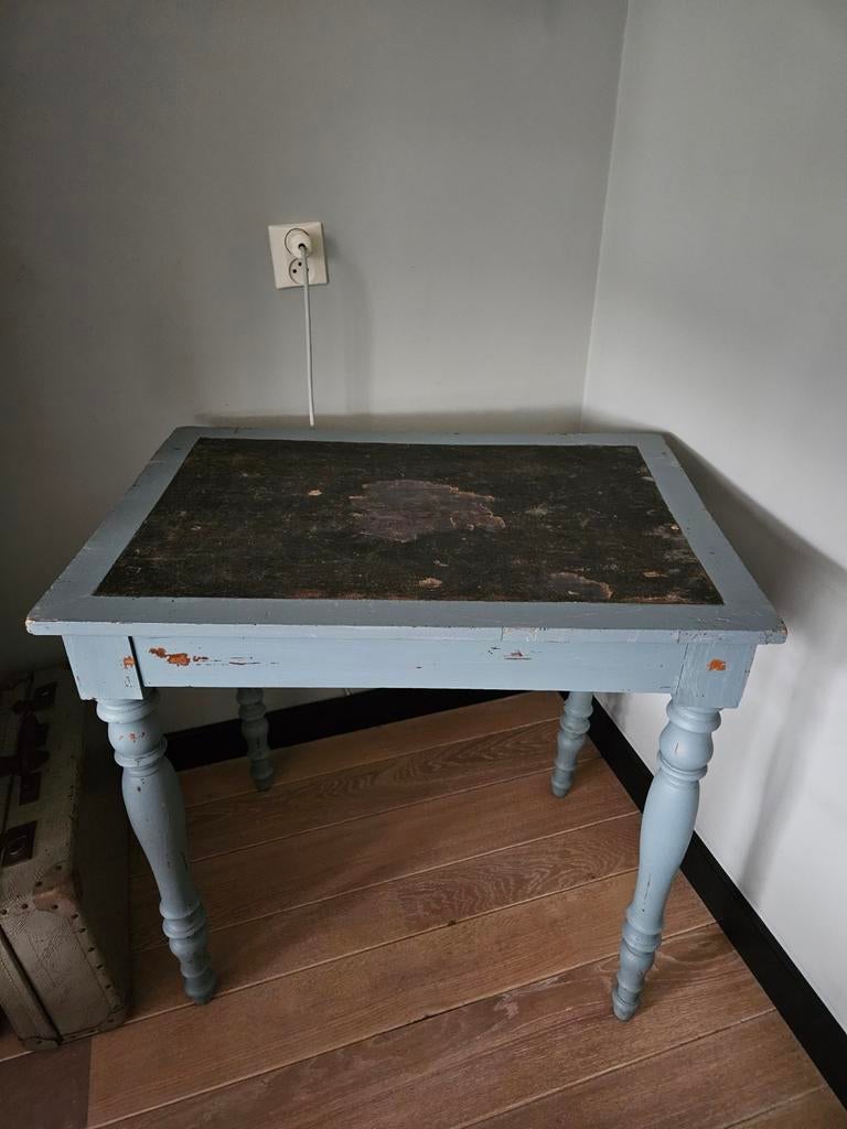 Sfeervol brocante bijzettafeltje blauw/ grijs, Ophalen of Verzenden