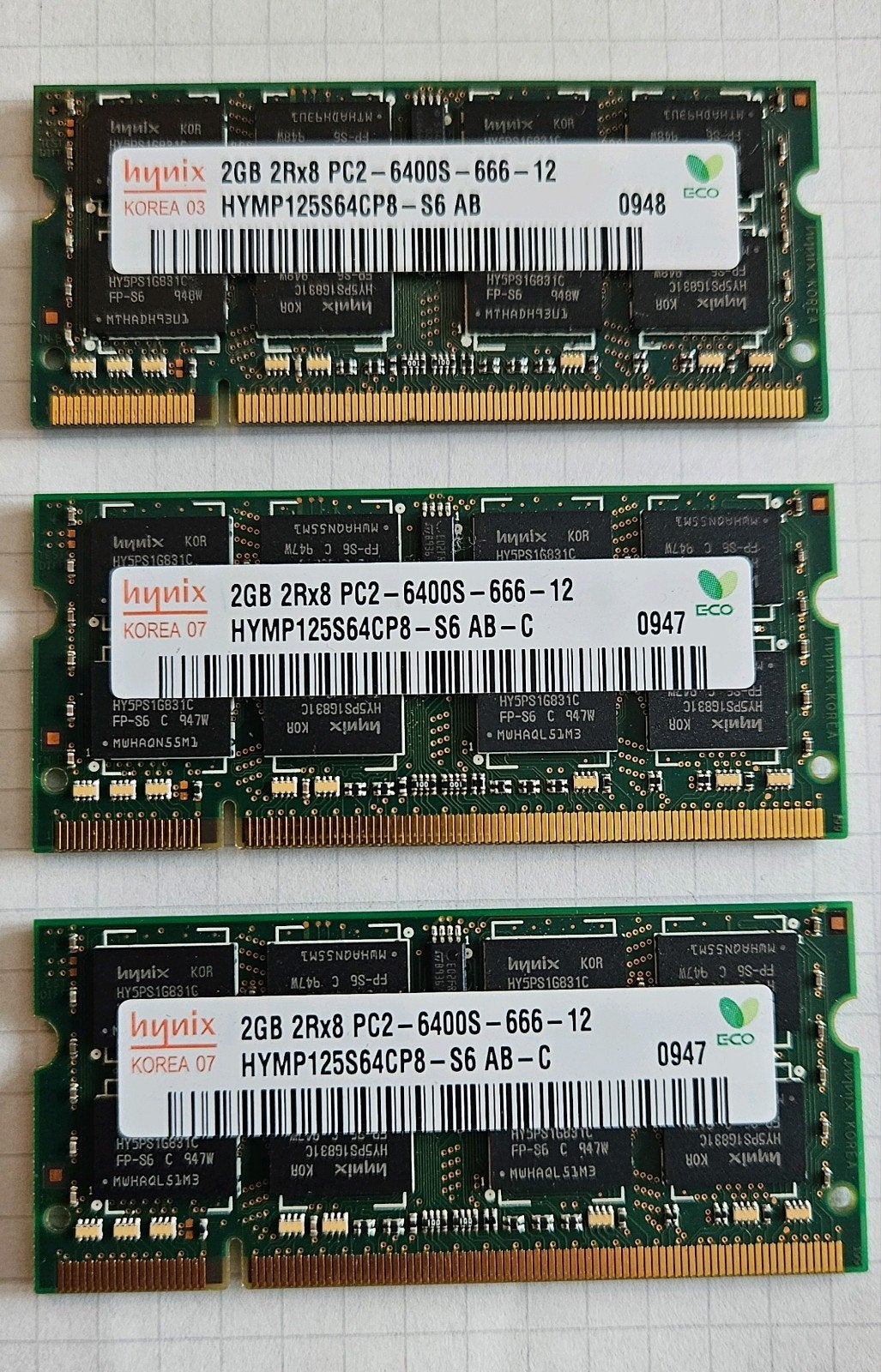 3x 2 GB Hynix DDR2 RAM Geheugen (SO-DIMM), Gebruikt, Ophalen of Verzenden, DDR2, Laptop