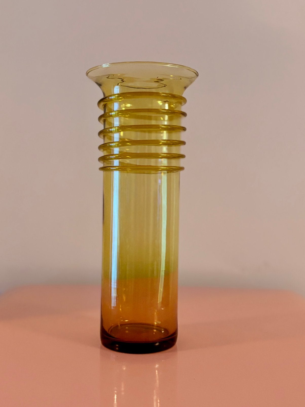 Amberkleurige Mid-Century Glazen Vaas "Ringen" Polen 70’s, Ophalen of Verzenden