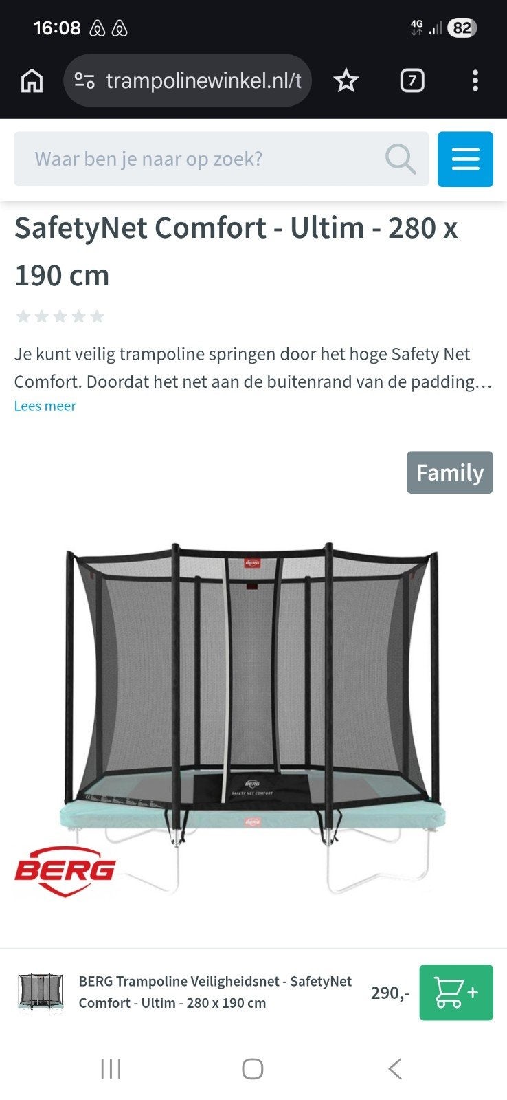 Berg veiligheidsnet ronde trampoline diameter 280cm nieuw, Ophalen of Verzenden, Nieuw
