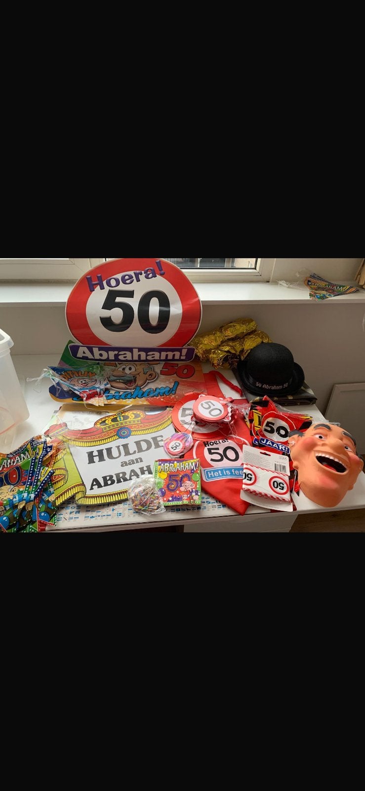 GEZOCHT; Versiering  diversen Abraham 50 jaar🎈, Ophalen of Verzenden, Nieuw, Feestartikel, Abraham of Sarah